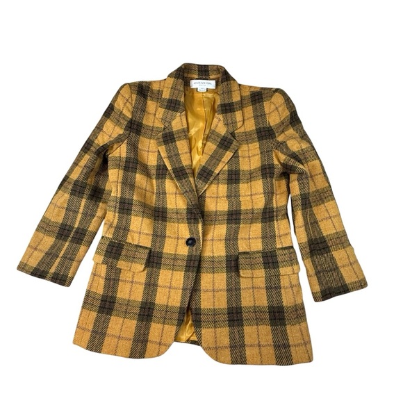 Jones New York Jackets & Blazers - Vintage Jones New York Womens Yellow Gold Plaid Jacket Blazer Size 6P